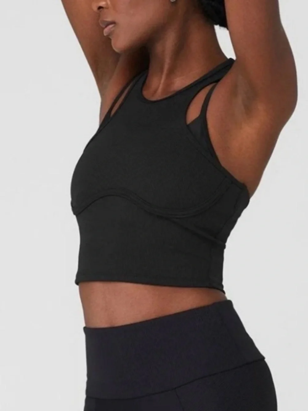 ALO Yoga Black Airlift Ribbed Enchanted Sports Bra with Subtle Branding - Picture 3 of 6